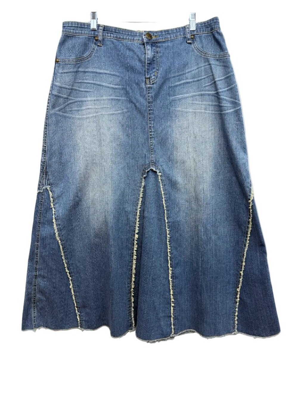 Style J fringe fashionista size 34 denim A-line maxi skirt (see measurements)